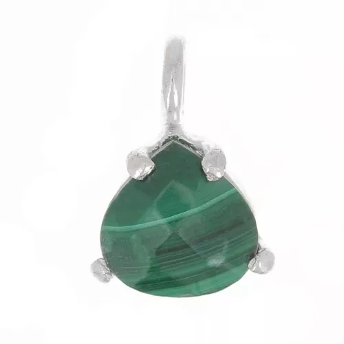 Colgante triángulo facetado con engaste garra 10x7 mm - Plata 925 - Malaquita x1