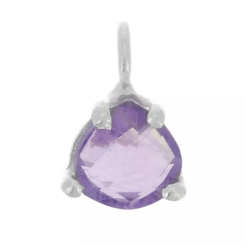 Colgante triángulo facetado con engaste garra 10x7 mm - Plata 925 - Amatista