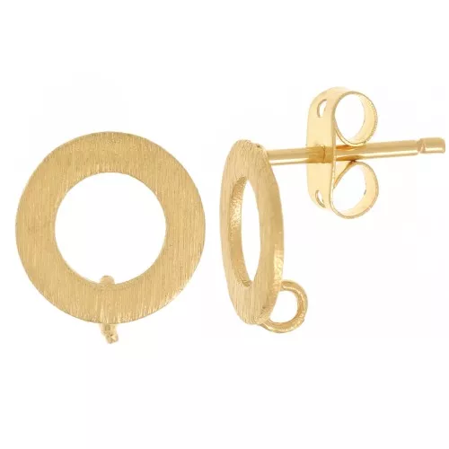 Tachuelas circulares huecas efecto cepillado 10mm anilla abierta Dorado con oro x2