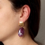 Pendientes trapecio efecto cepillado 15 mm con anilla abierta - Dorado x2