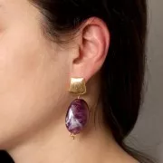 Pendientes trapecio efecto cepillado 15 mm con anilla abierta - Dorado x2