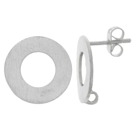 Pendientes redondos huecos efecto cepillado 16 mm con anilla abierta - Plateado x2