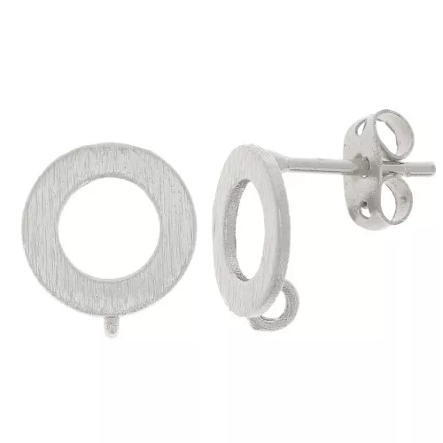 Tachuelas circulares huecas efecto cepillado 10 mm con anilla abierta - Plateado x2