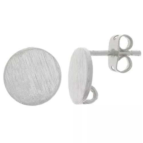 Pendientes redondos efecto cepillado 10 mm con anilla abierta - Plateado x2