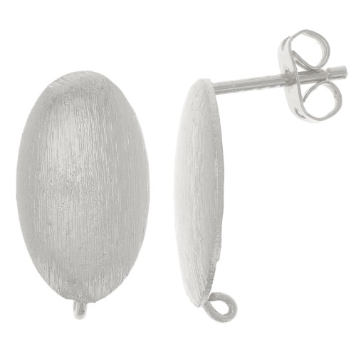 Pendientes Ovalados Efecto Cepillado 17x10 mm con Aro Abierto - Plateado x2