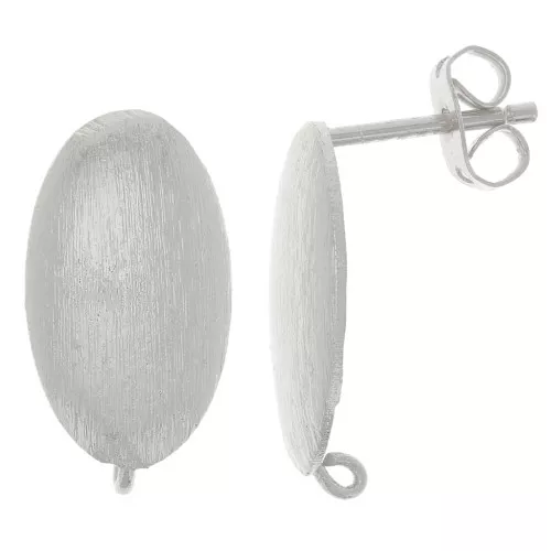 Pendientes Ovalados Efecto Cepillado 17x10 mm con Aro Abierto - Plateado x2