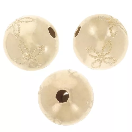 Cuenta redonda con grabado efecto diamante motivo flor 8 mm - Gold filled x1