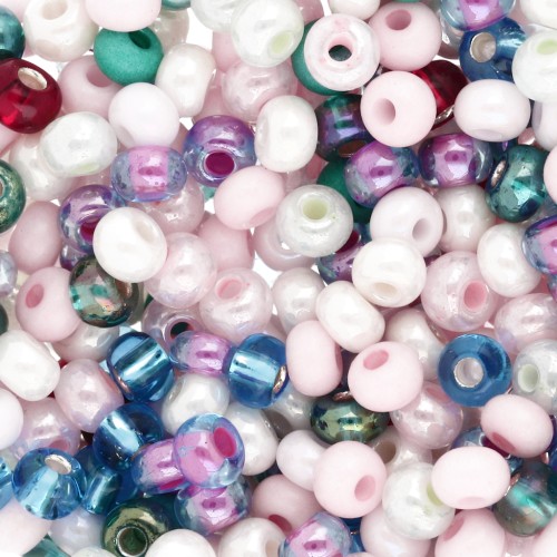 Preciosa Cuentas de Rocalla 6/0 4 mm - Mezcla multicolor rosa - Nacaradas - Azul x 20 g