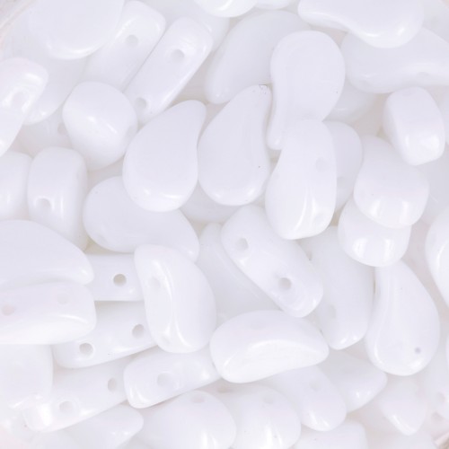 Cuentas de vidrio Paisley Duo 9x5.5 mm - Blanco opaco x10g