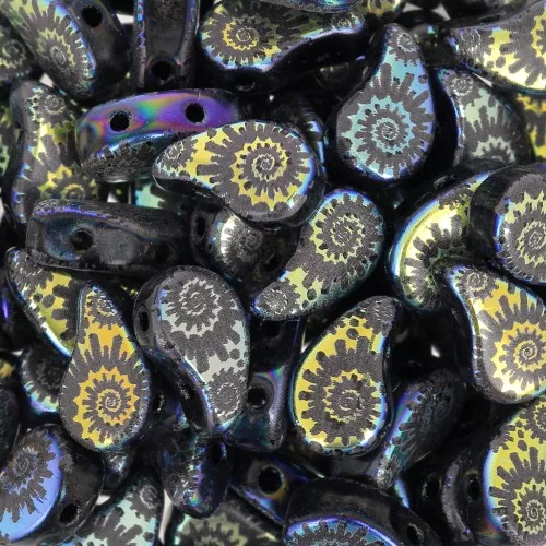 Cuentas de vidrio Paisley Duo 9x5.5 mm - Jet Laser Shell x10g