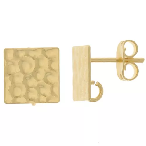 Pendientes Martillados Cuadrados 10 mm con Aro Abierto - Dorado x2