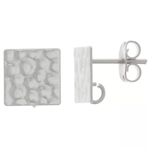 Pendientes Martillados Cuadrados 10 mm con Aro Abierto - Plateados x2