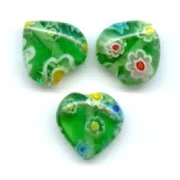 Corazones  Millefiori 10 mm Verde x5