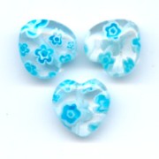 Corazones Millefiori 10 mm Crystal flores Aquamarina x5|raw }}