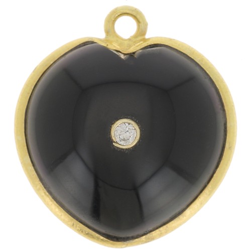 Colgante corazón 18x16 mm - gema y óxido de circonio - Oro - Ónix negro