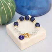 Colgante corazón 18x16 mm - gema y óxido de circonio - Oro - Sodalita