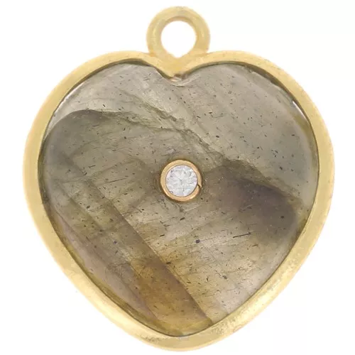Colgante corazón 18x16 mm - gema y óxido de circonio - Dorado - Labradorita