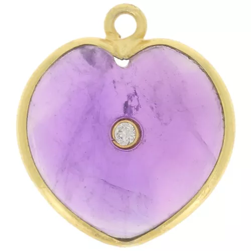 Colgante corazón 18x16 mm - gema y óxido de circonio - Oro - Amatista