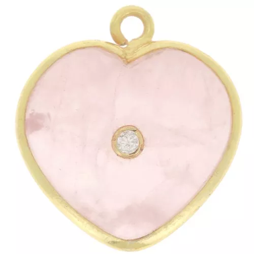 Colgante corazón 18x16 mm - gema y óxido de circonio - Oro - Cuarzo rosa