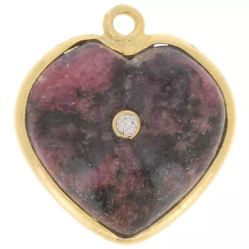 Colgante corazón 18x16 mm - gema y óxido de circonio - Oro - Rodonita