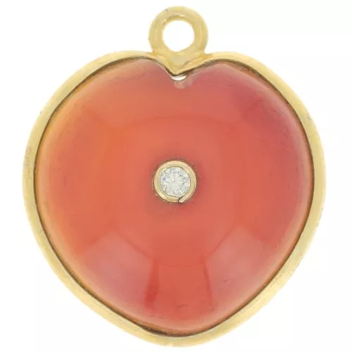 Colgante Corazón 18x16 mm gema y óxido de circonio - Oro - imita Cornalina