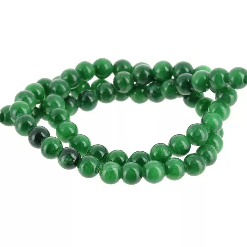 Cuentas redondas 6.5 mm imitación gema tintada Jade - Verde Oscuro x39cm