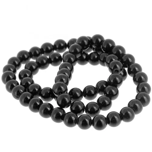 Cuentas redondas 6,5 mm imitación gema tintada Jade - Negro x39cm