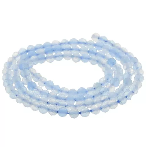 Cuenta de gema redonda facetada de 3mm - Jade tintado - Azul cielo x37cm