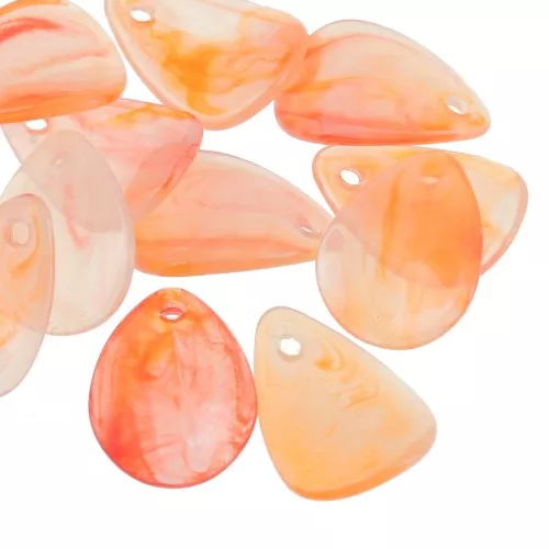 Pétalos de flores lisas de 17 mm en acrílico - Naranja jaspeado x15
