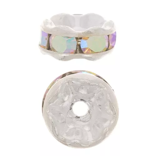 Perla rondel Strass 6 mm plateado/Crystal AB x4