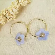 Colgante flor de resina transparente 21 mm - Azul gris jaspeado x1