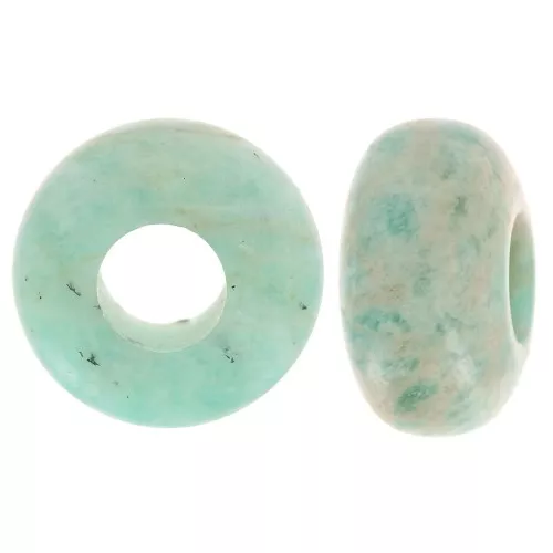 Cuenta redonda agujero grande - donuts - 14 mm gema - Amazonita x1