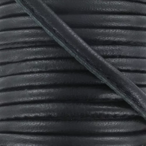 Cordón de cuero cosido de 4 mm - Negro x1m