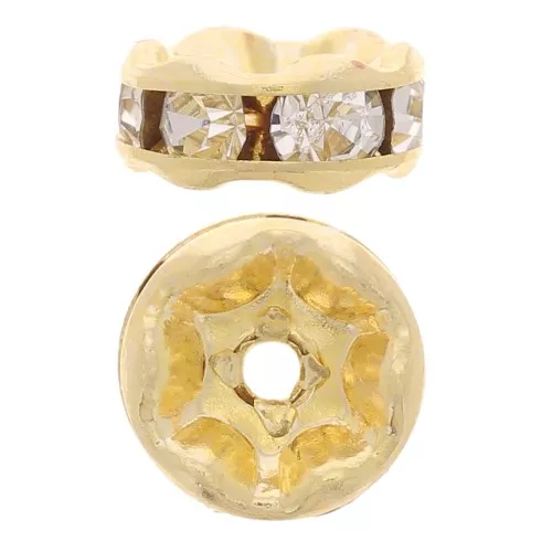 Perla rondel Strass 6 mm dorado/Crystal x4