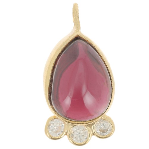 Colgante gota 14x7 mm - piedra preciosa y óxidos de circonio - Oro - Granate x1