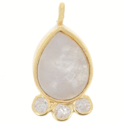 Colgante gota 14x7mm piedra preciosa y óxidos de circonio - Oro - Piedra luna
