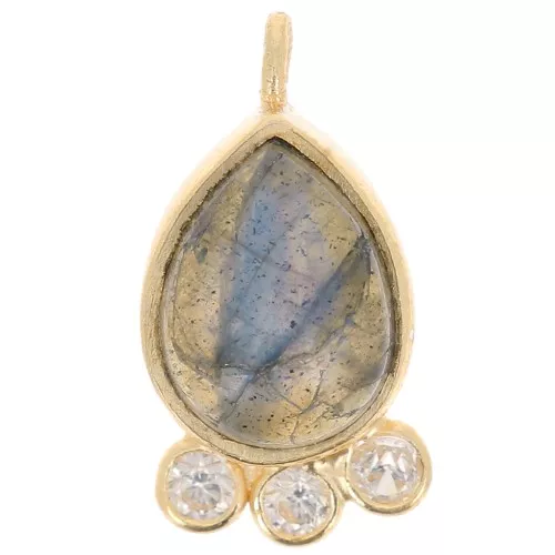 Colgante gota 14x7 mm - piedra preciosa y óxidos de circonio - Oro - Labradorita