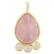 Colgante gota 14x7 mm - piedra preciosa y óxidos de circonio - Oro - Cuarzo rosa