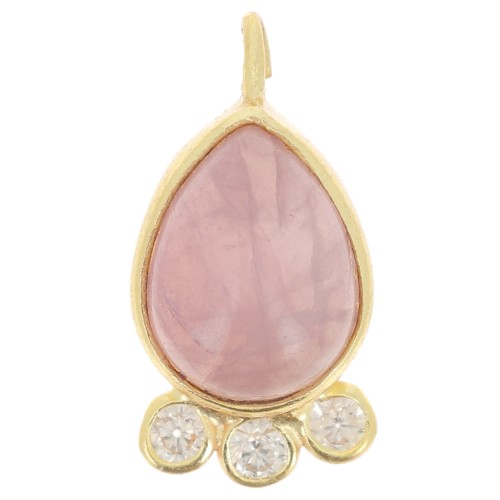 Colgante gota 14x7 mm - piedra preciosa y óxidos de circonio - Oro - Cuarzo rosa