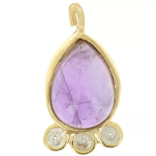 Colgante gota 14x7 mm - piedra preciosa y óxidos de circonio - Oro - Amatista