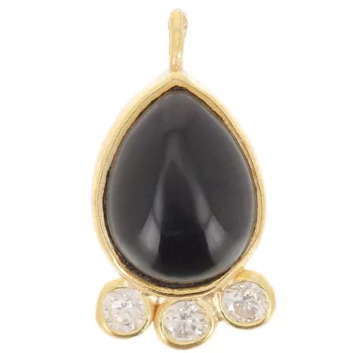 Colgante gota 14x7 mm - piedra preciosa y óxidos de circonio - Oro - Ónix negro