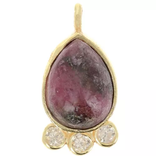 Colgante gota 14x7 mm - piedra preciosa y óxidos de circonio - Oro - Rodonita