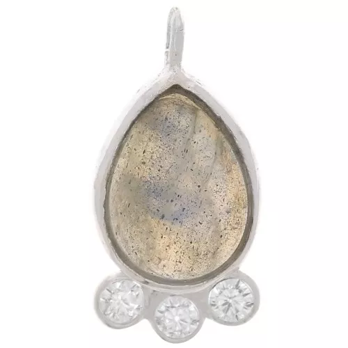 Colgante gota 14x7 mm - gema y óxidos de circonio - Plata 925 - Labradorita