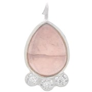 Colgante gota 14x7 mm - gemas y óxidos de circonio - Plata de ley 925 - Cuarzo rosa|raw }}