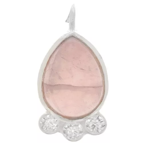 Colgante gota 14x7 mm - gemas y óxidos de circonio - Plata de ley 925 - Cuarzo rosa