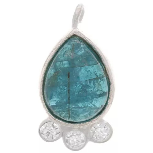 Colgante gota 14x7 mm - gema y óxidos de circonio - Plata 925 - Apatita x1