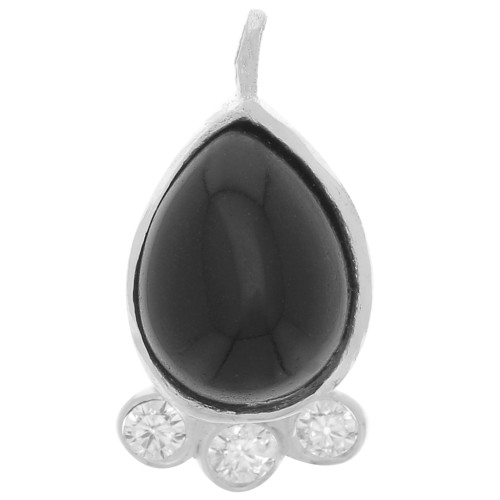Colgante gota 14x7 mm - gemas y óxidos de circonio - Plata 925 - Ónix negro x1