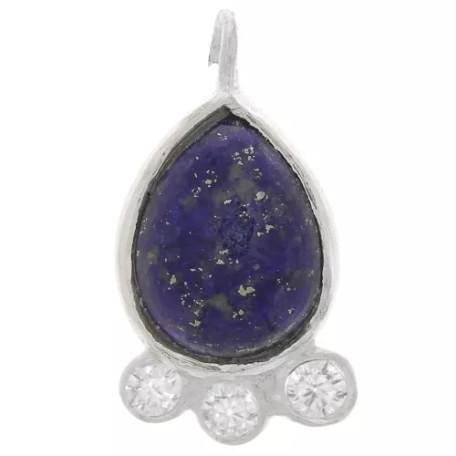 Colgante gota 14x7 mm - gema y óxidos de circonio - Plata 925 - Lapislázuli