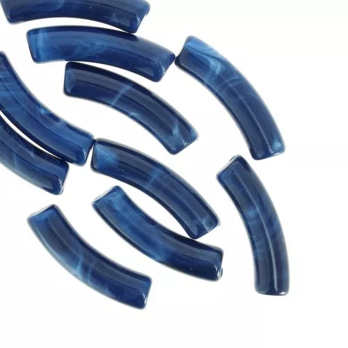 Perlas de tubo curvado 32x8 mm en acrílico opaco - Medium Blue Marble x6