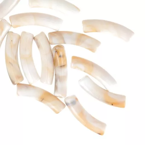 Perlas de tubo curvado 32x8 mm en acrílico opaco - Beige jaspeado - Marrón x6